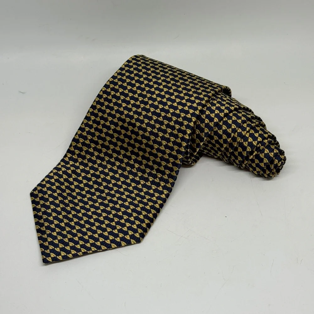 Mara by Countess Mara Silk Necktie Navy Blue Gold‎ Geometric Pattern
